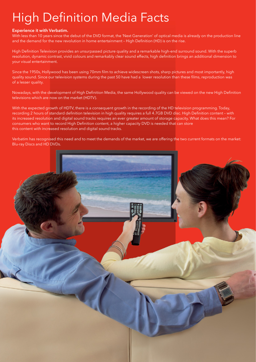 Verbatim Blu-ray HD DVD manual High Deﬁnition Media Facts, Experience it with Verbatim 