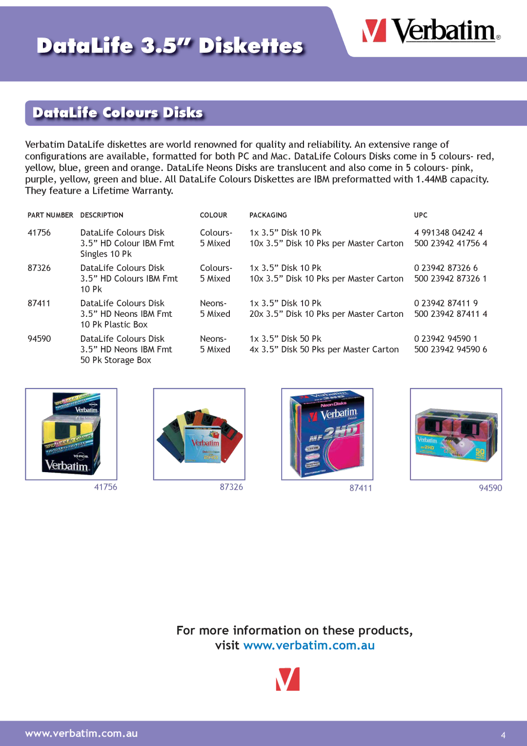 Verbatim Datalife 3.5 Diskette manual DataLife Colours Disks 