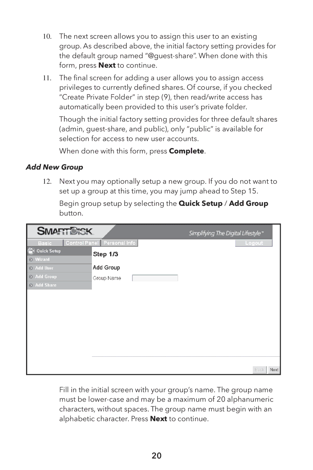 Verbatim External Hard Drive NAS manual Add New Group 