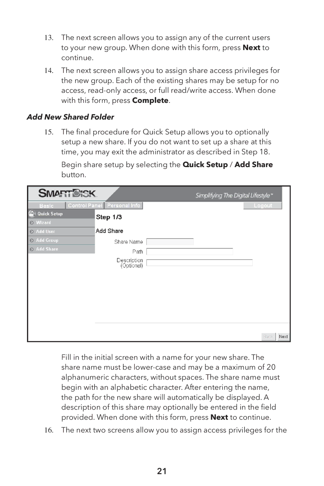 Verbatim External Hard Drive NAS manual Add New Shared Folder 