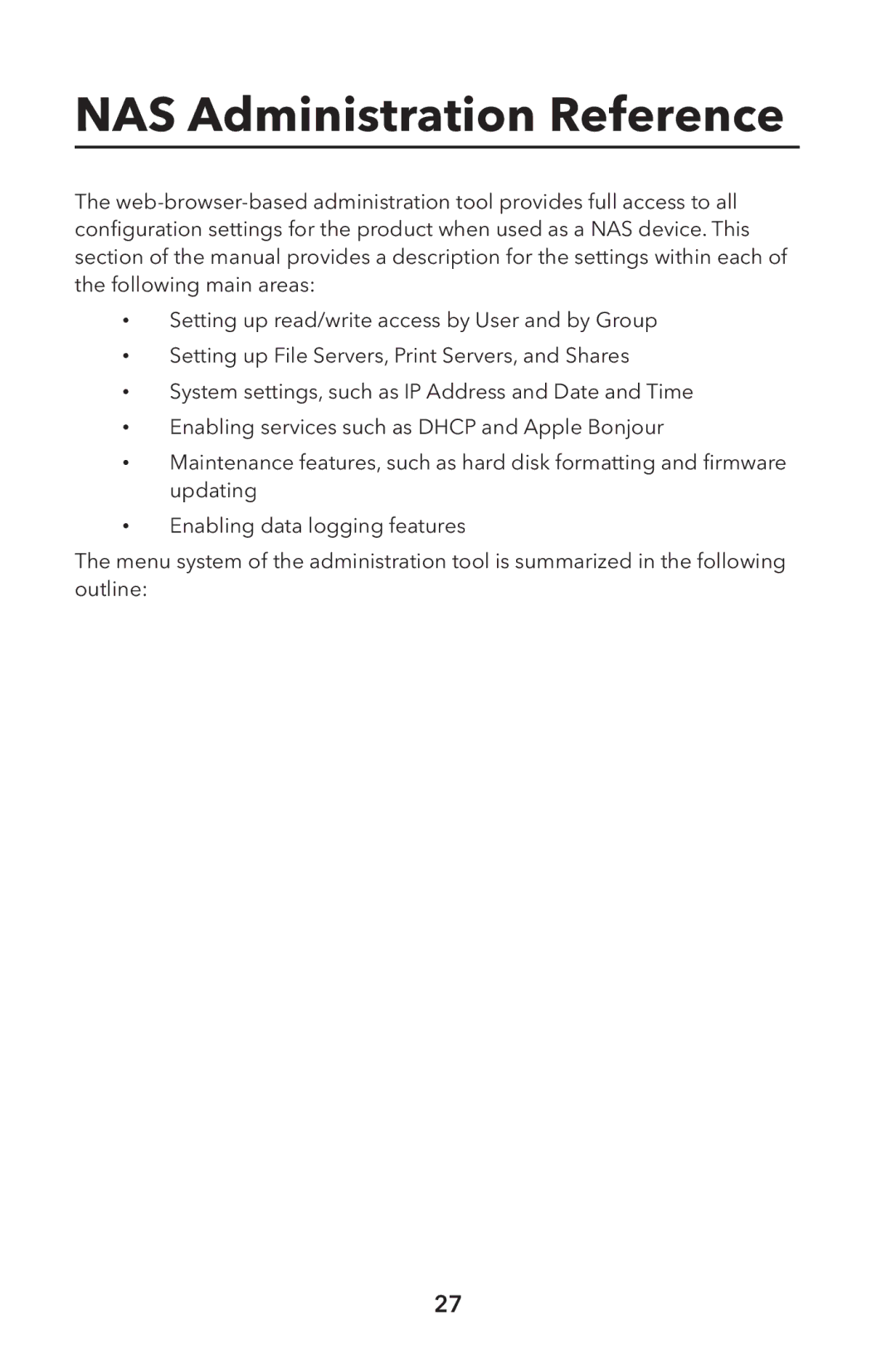 Verbatim External Hard Drive NAS manual NAS Administration Reference 