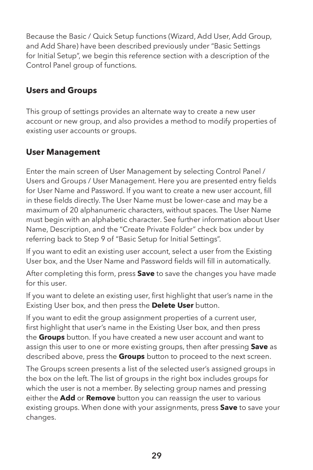 Verbatim External Hard Drive NAS manual Users and Groups, User Management 