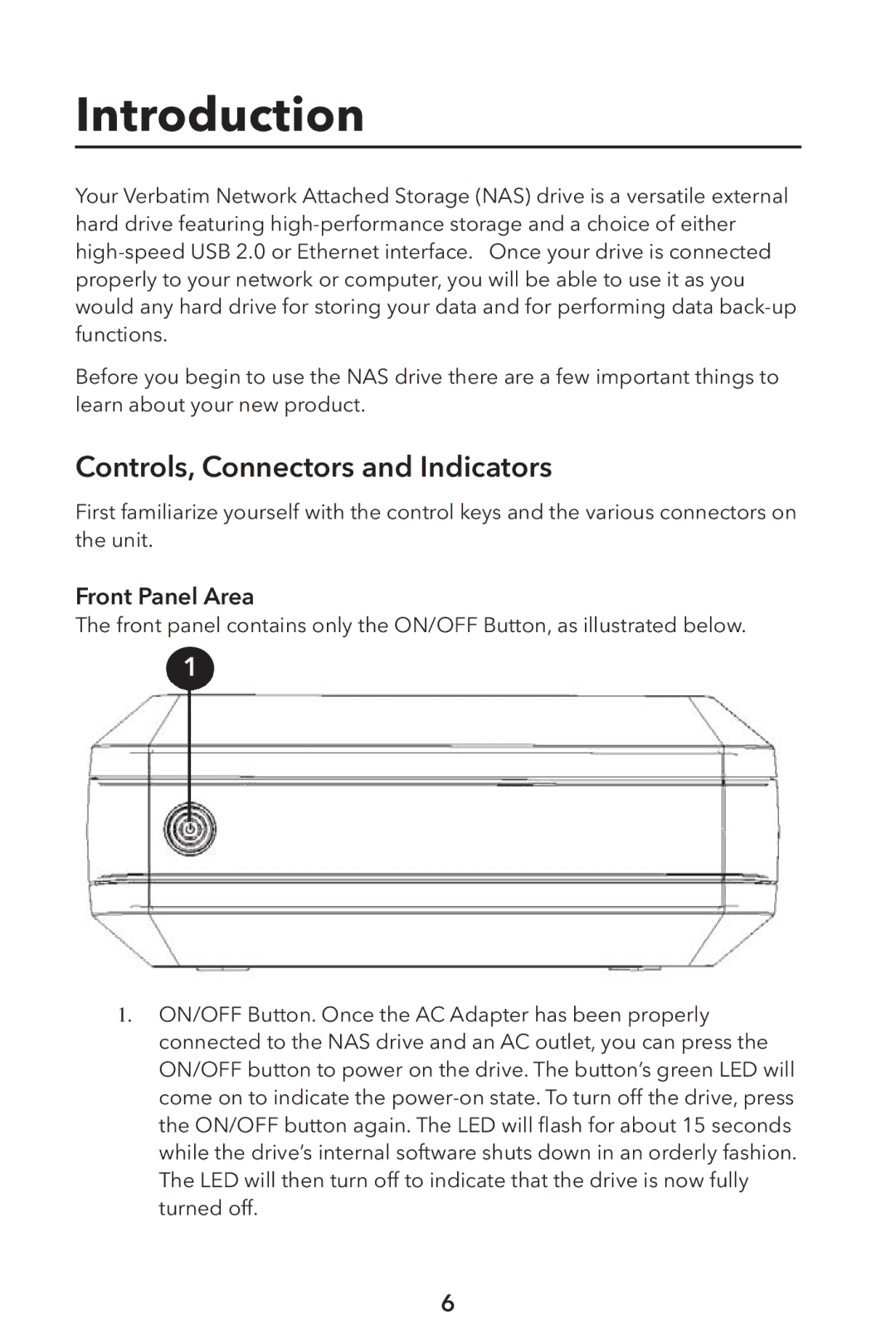 Verbatim External Hard Drive NAS manual Introduction, Controls, Connectors and Indicators 