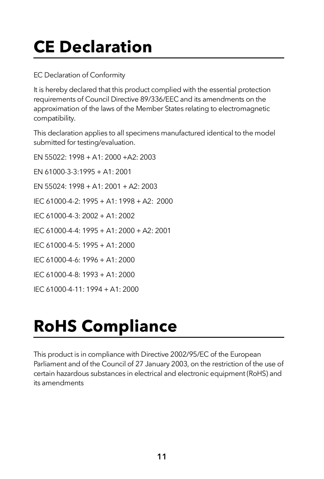 Verbatim External Hard Drive manual CE Declaration, RoHS Compliance 