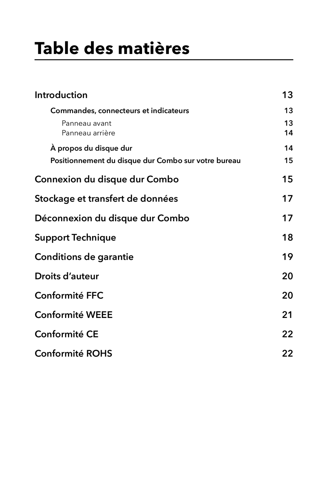 Verbatim External Hard Drive manual Table des matières 