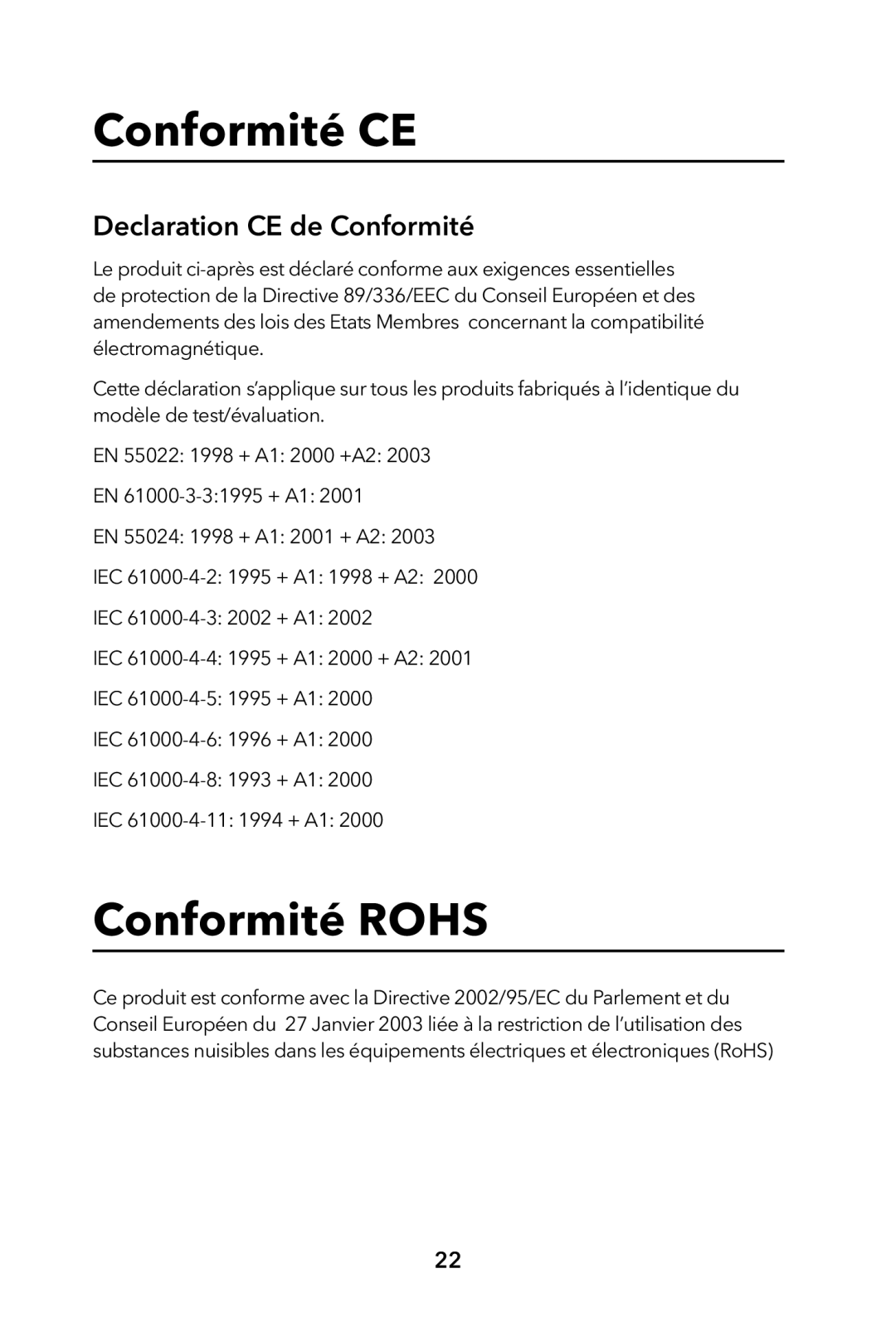 Verbatim External Hard Drive manual Conformité CE, Conformité Rohs, Declaration CE de Conformité 