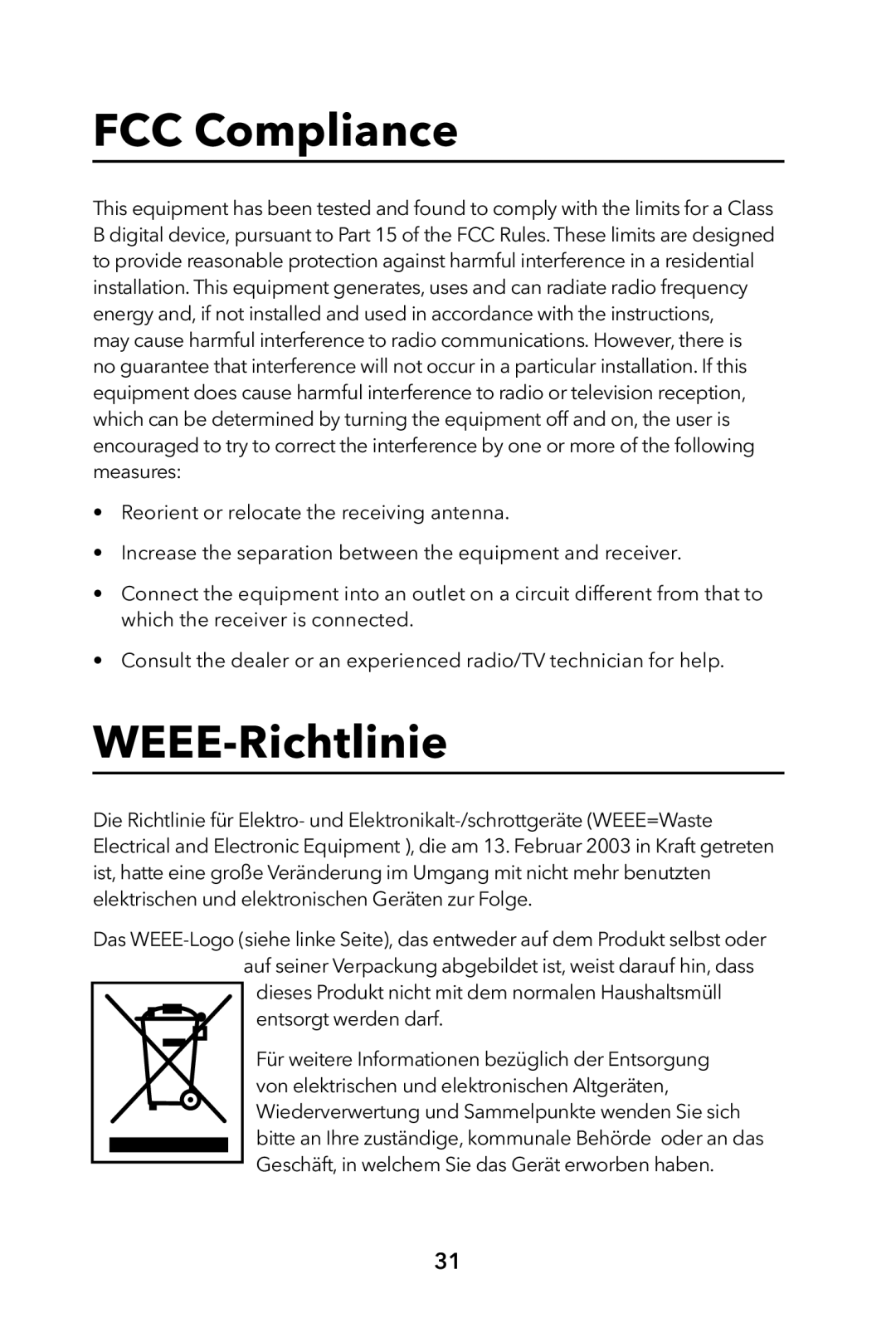 Verbatim External Hard Drive manual FCC Compliance, WEEE-Richtlinie 