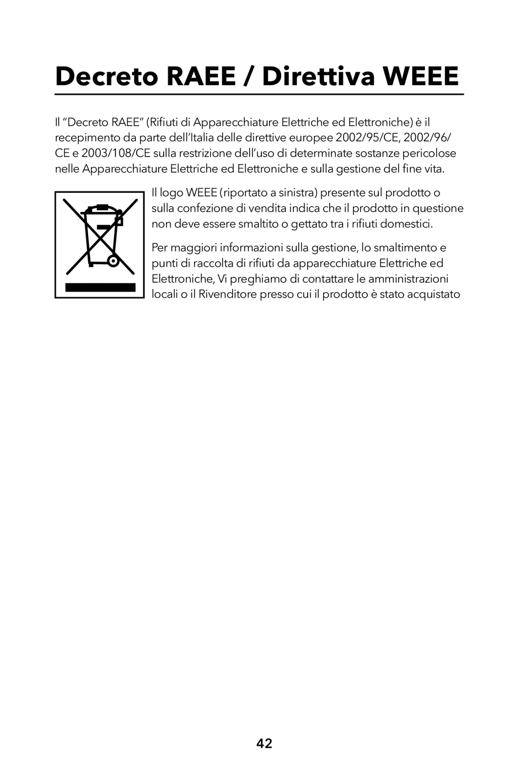 Verbatim External Hard Drive manual Decreto Raee / Direttiva Weee 