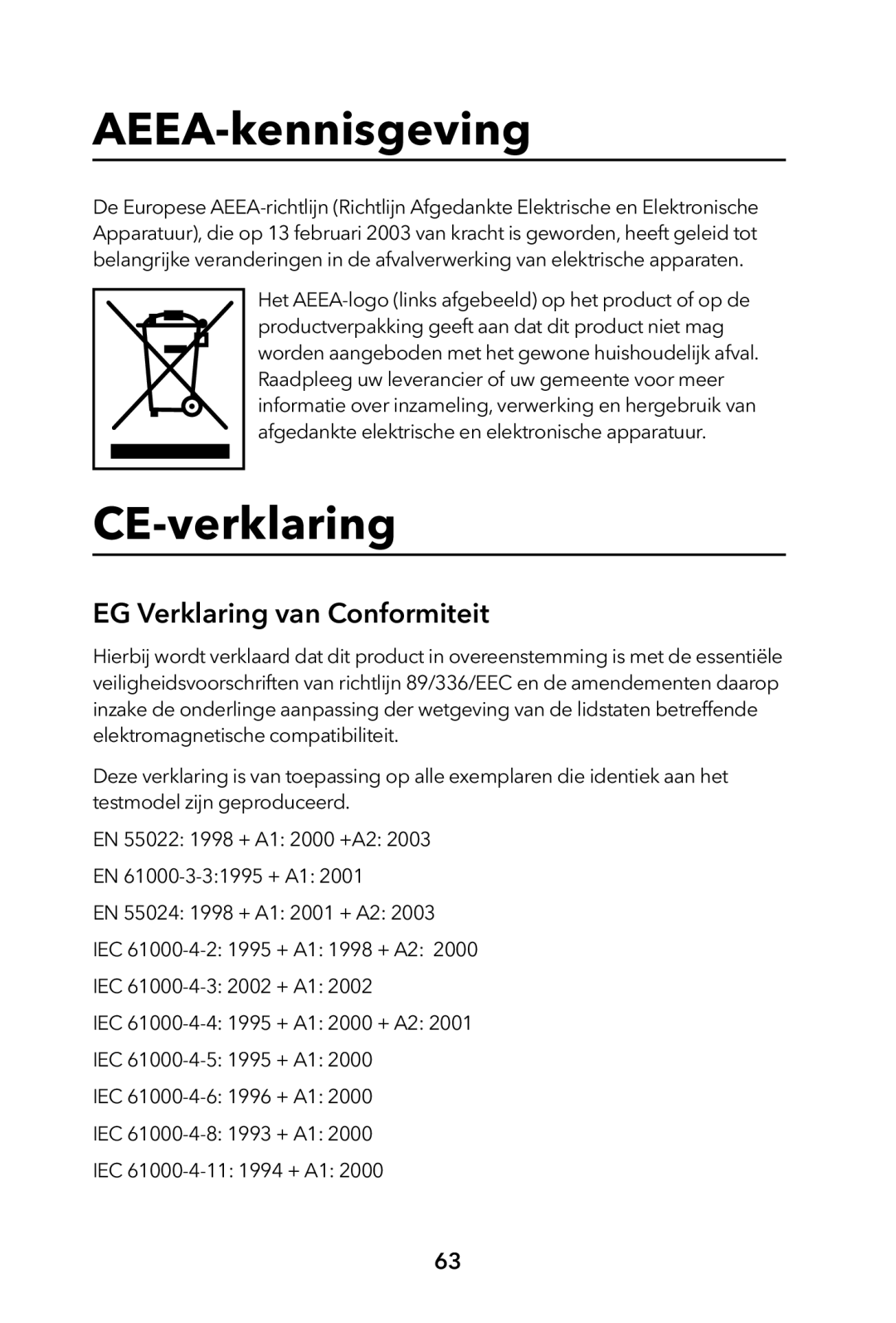 Verbatim External Hard Drive manual AEEA-kennisgeving, CE-verklaring, EG Verklaring van Conformiteit 