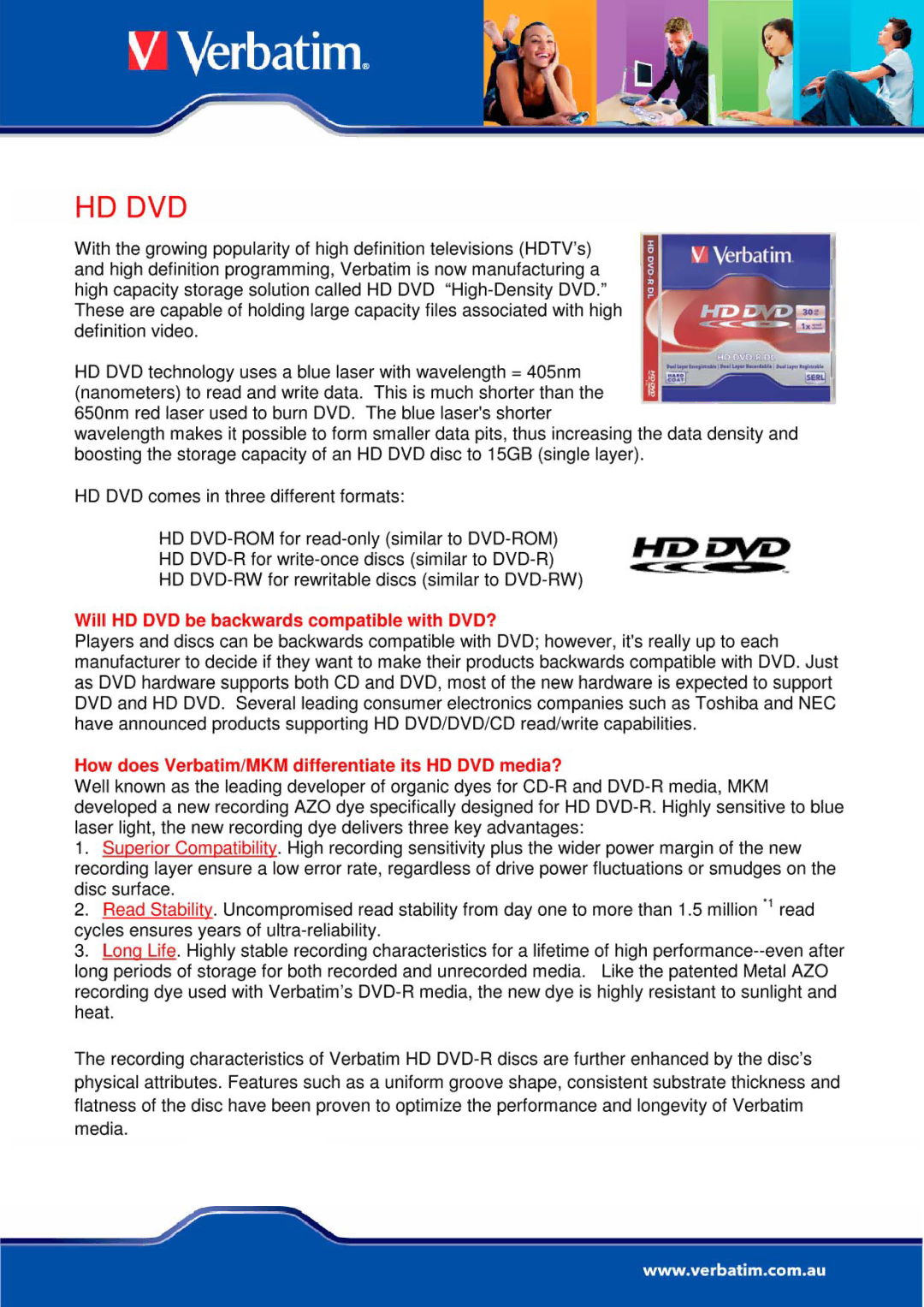 Verbatim HD DVD-ROM, HD DVD-RW manual 