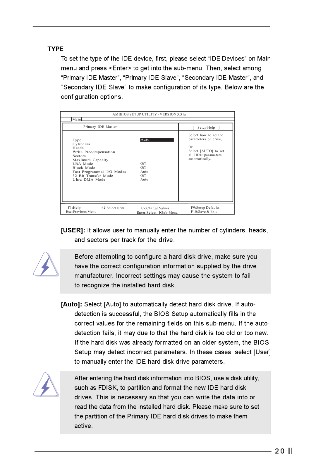 Verbatim K7VT4-8X, K7VT4-4X user manual Type, Auto 