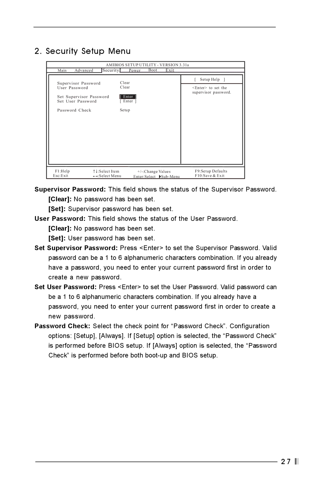 Verbatim K7VT4-4X, K7VT4-8X user manual Security Setup Menu, Enter 