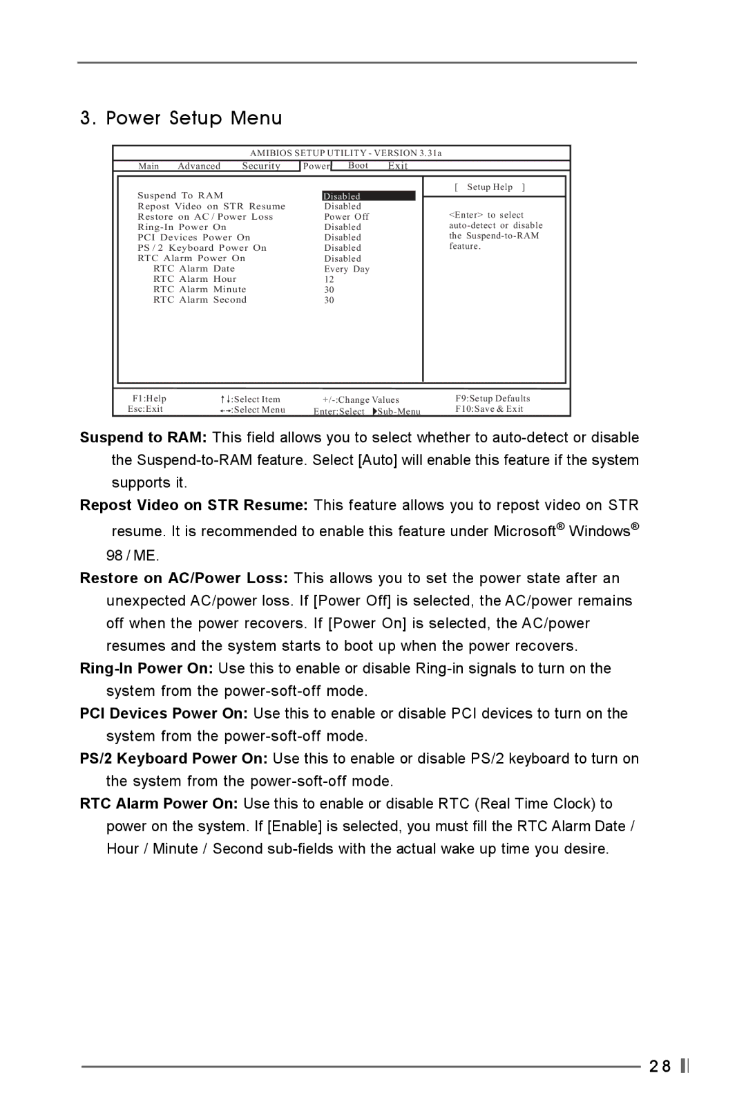 Verbatim K7VT4-8X, K7VT4-4X user manual Power Setup Menu 