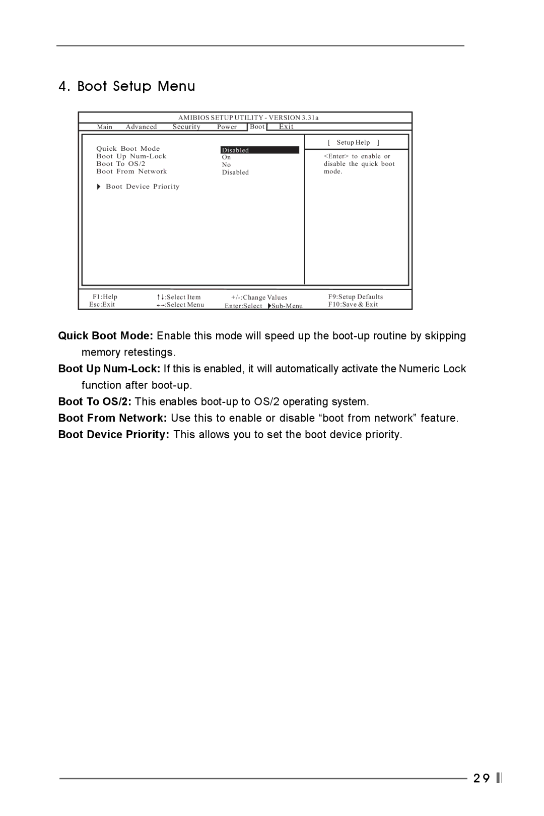 Verbatim K7VT4-4X, K7VT4-8X user manual Boot Setup Menu 