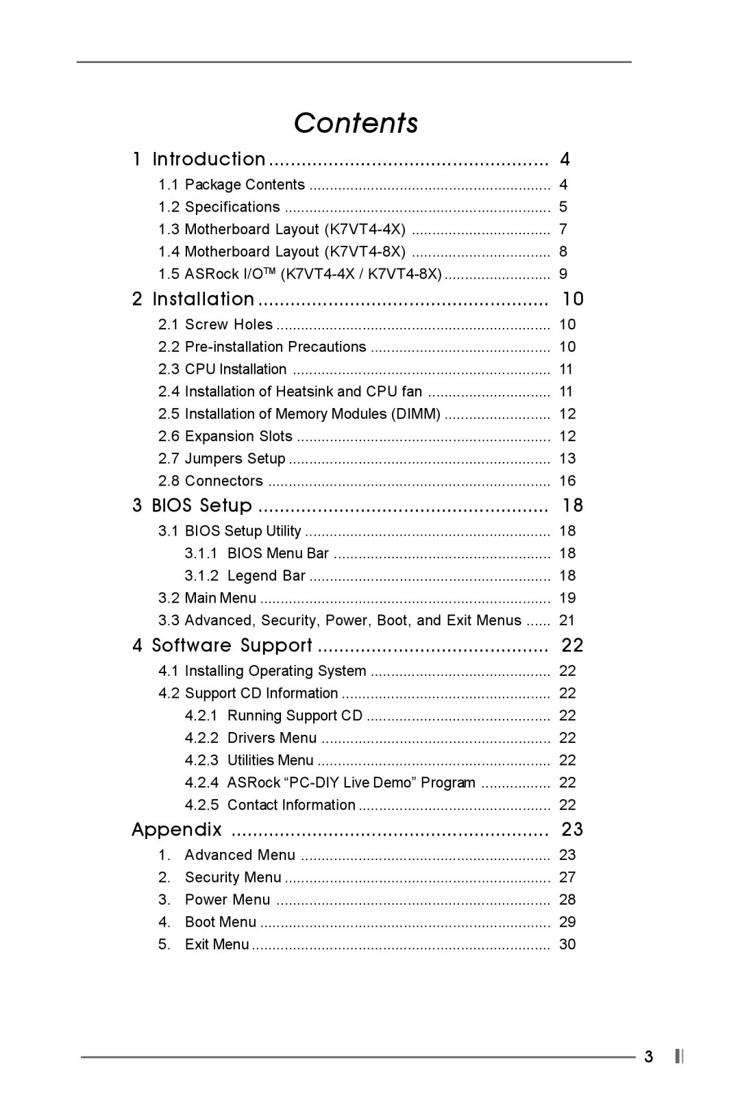 Verbatim K7VT4-4X, K7VT4-8X user manual Contents 