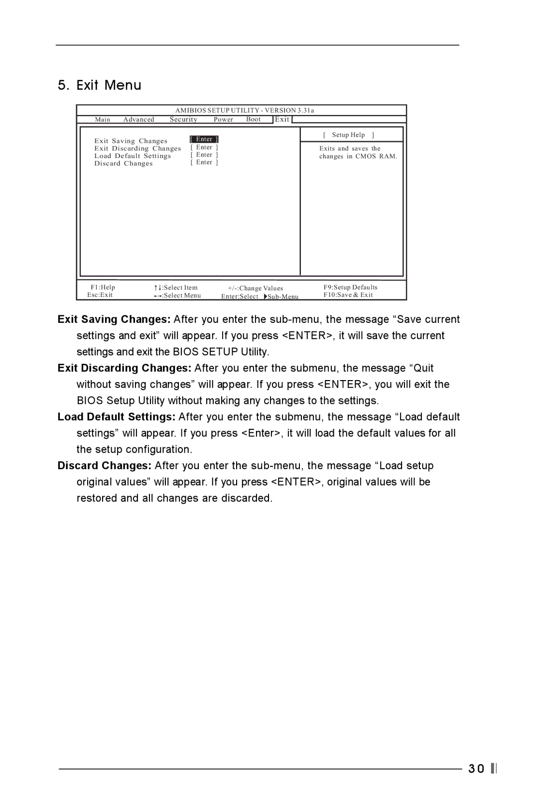 Verbatim K7VT4-8X, K7VT4-4X user manual Exit Menu 