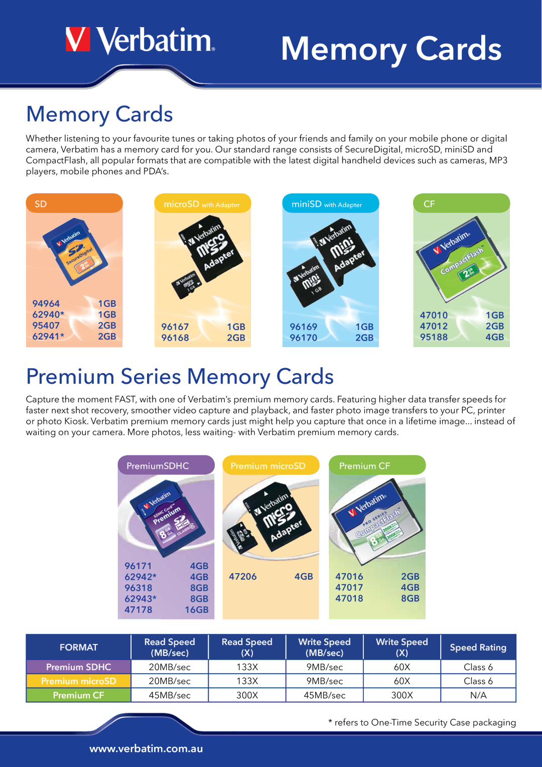 Verbatim manual Premium Series Memory Cards, Format 