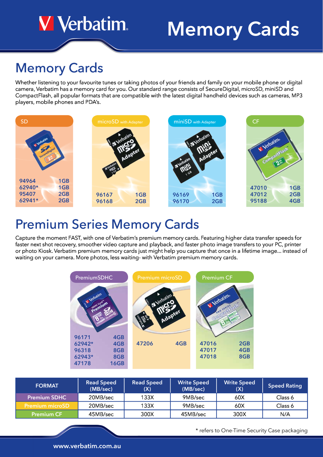 Verbatim manual Premium Series Memory Cards 