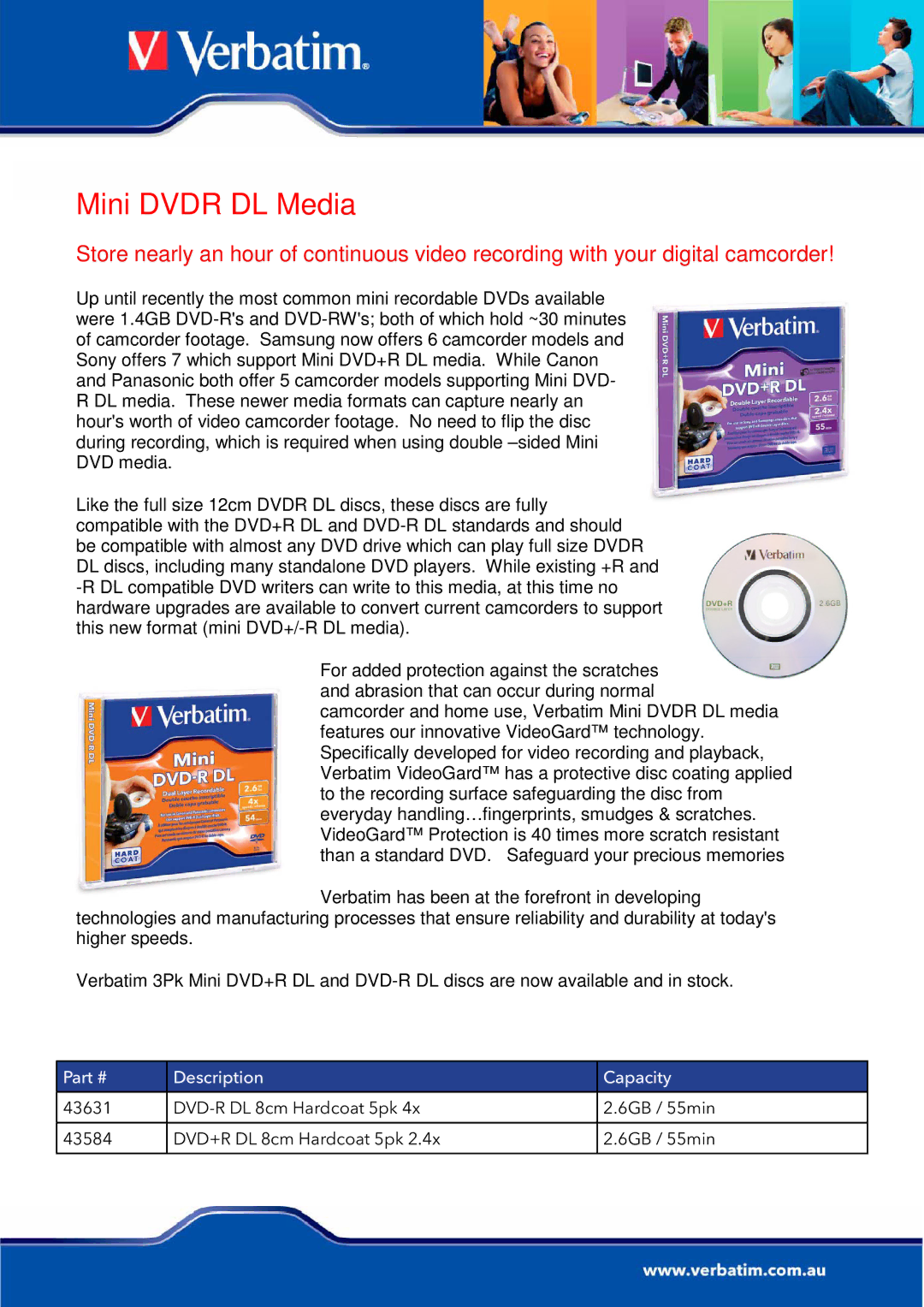 Verbatim Mini DVDR DL Media manual Mini Dvdr DL Media 