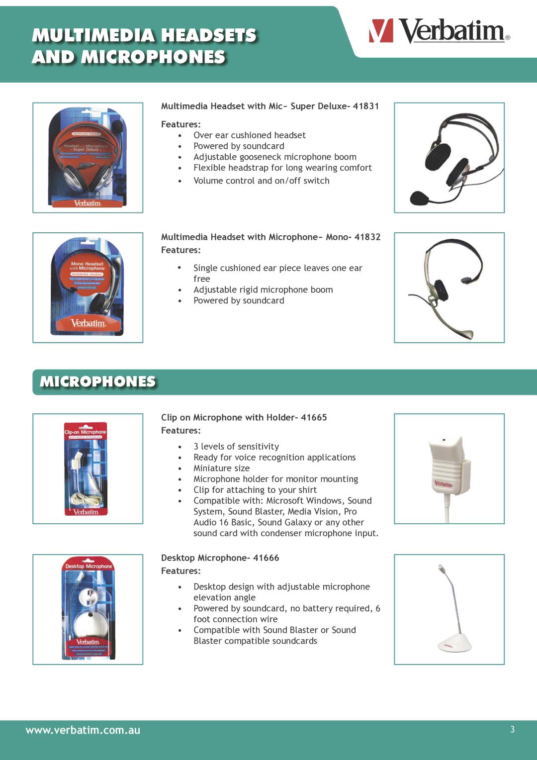 Verbatim Multimedia Headsets & Microphones Multimedia Headset with Mic~ Super Deluxe Features, Desktop Microphone Features 