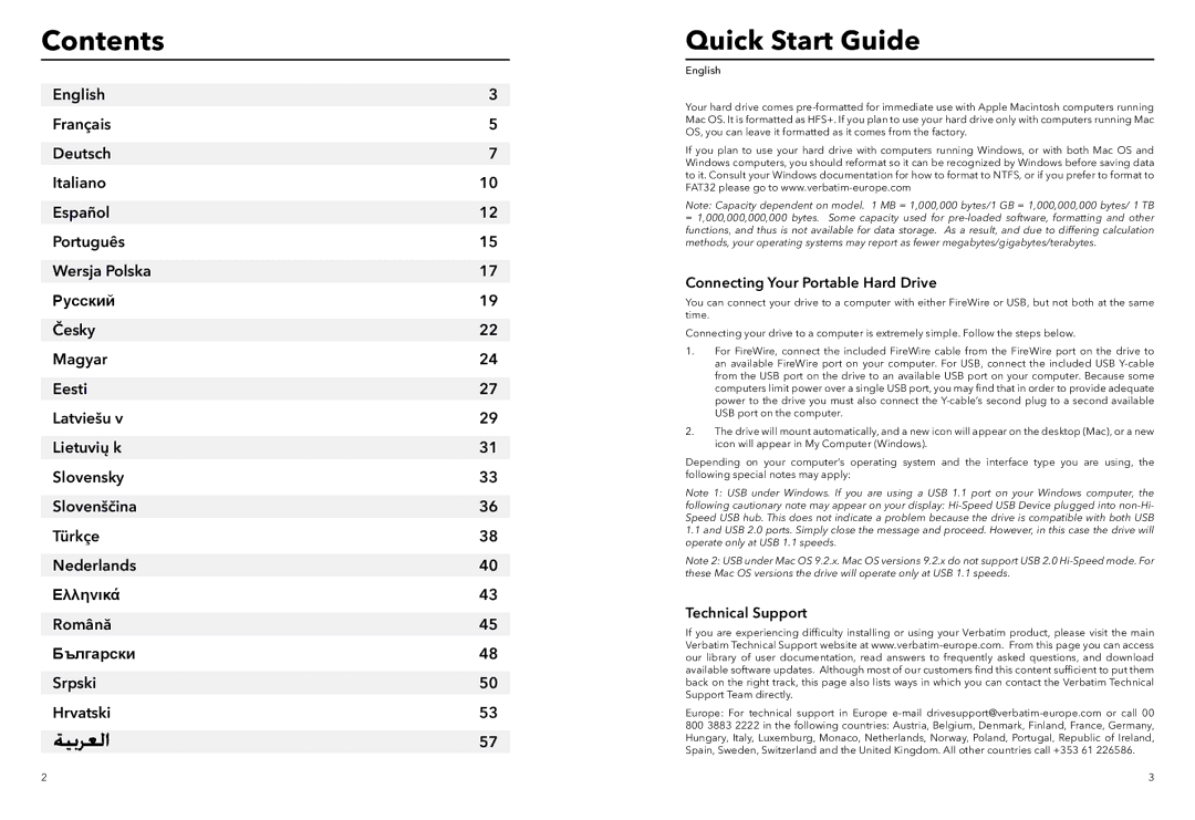 Verbatim Portable Hard Drive Combo USB quick start Contents 