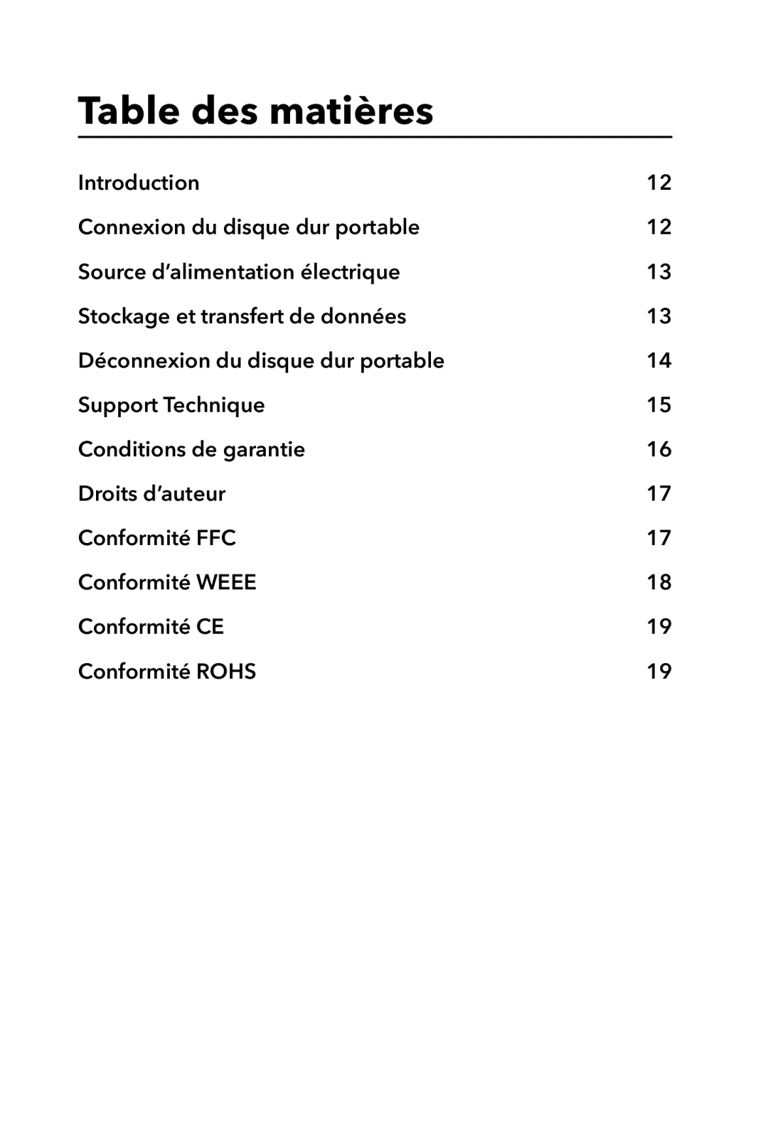 Verbatim Portable Hard Drive USB 2.0 manual Table des matières 