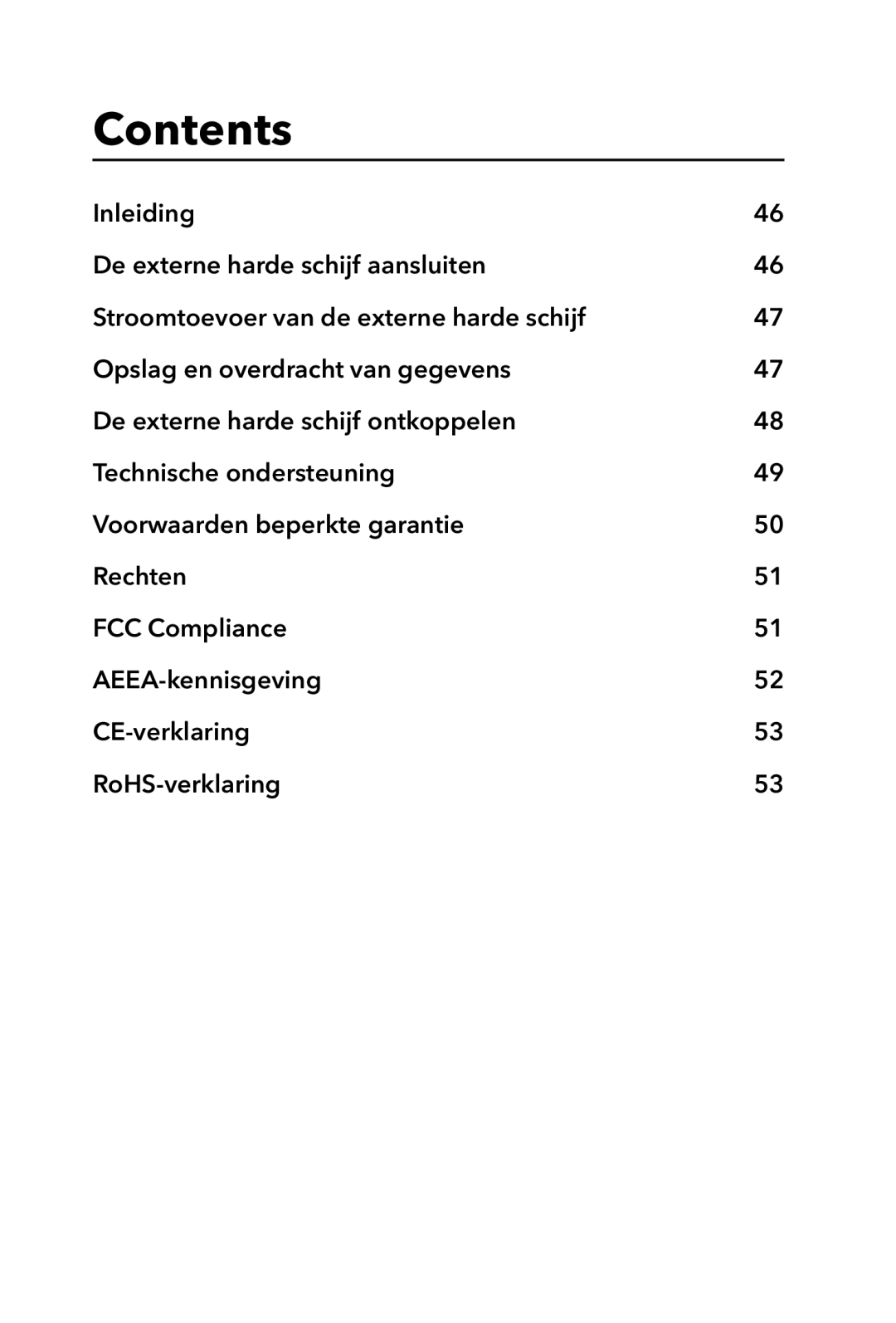 Verbatim Portable Hard Drive USB 2.0 manual Contents 