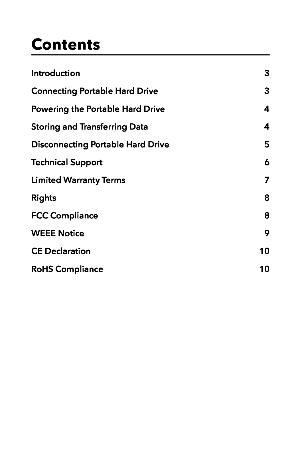 Verbatim Portable Hard Drive USB 2.0 manual Contents 