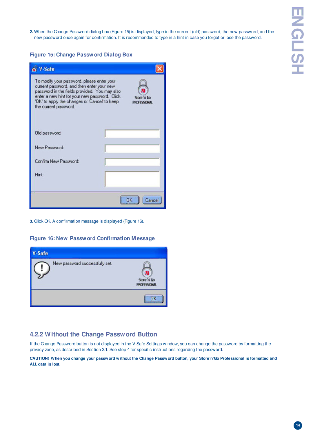 Verbatim V-Safe manual Without the Change Password Button, Change Password Dialog Box 