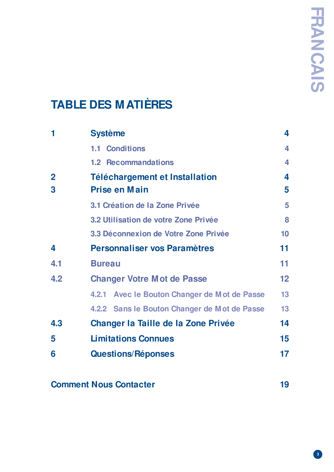 Verbatim V-Safe manual Francais, Table DES Matières 