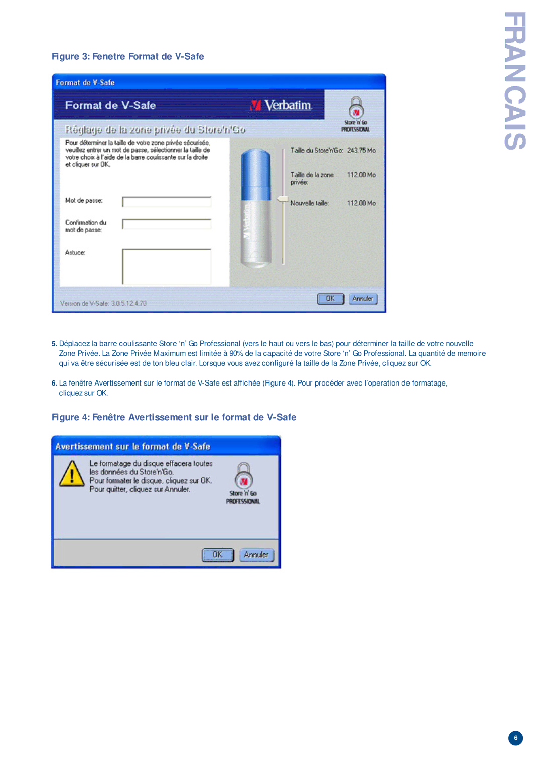 Verbatim manual Fenetre Format de V-Safe 