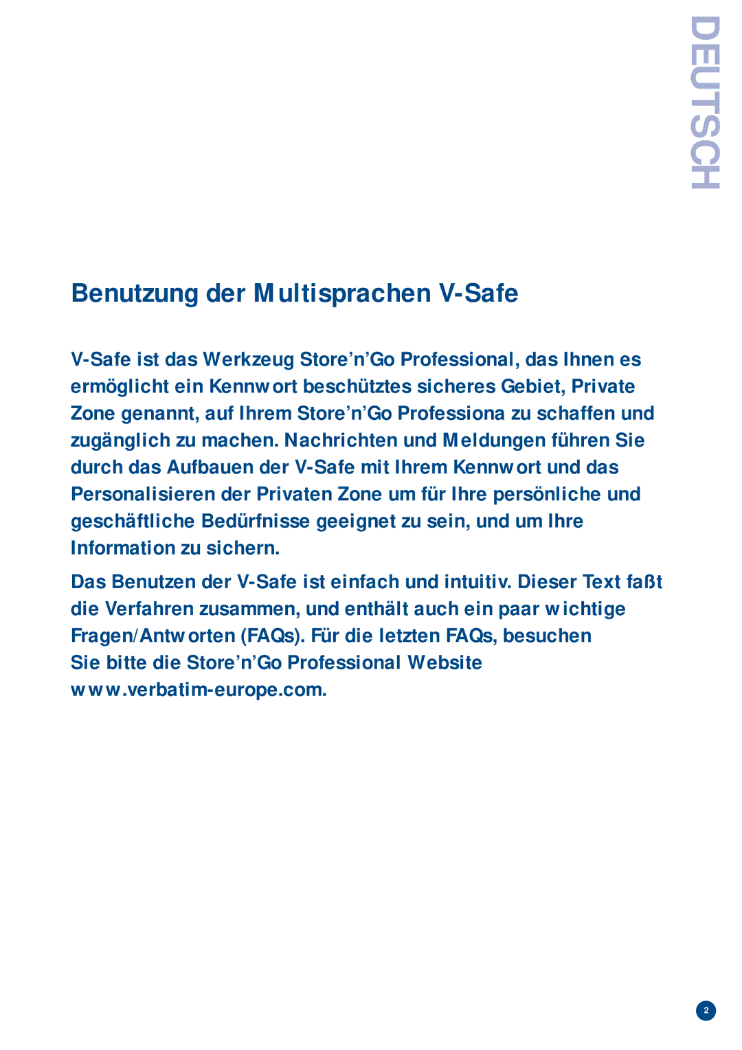 Verbatim manual Deutsch, Benutzung der Multisprachen V-Safe 