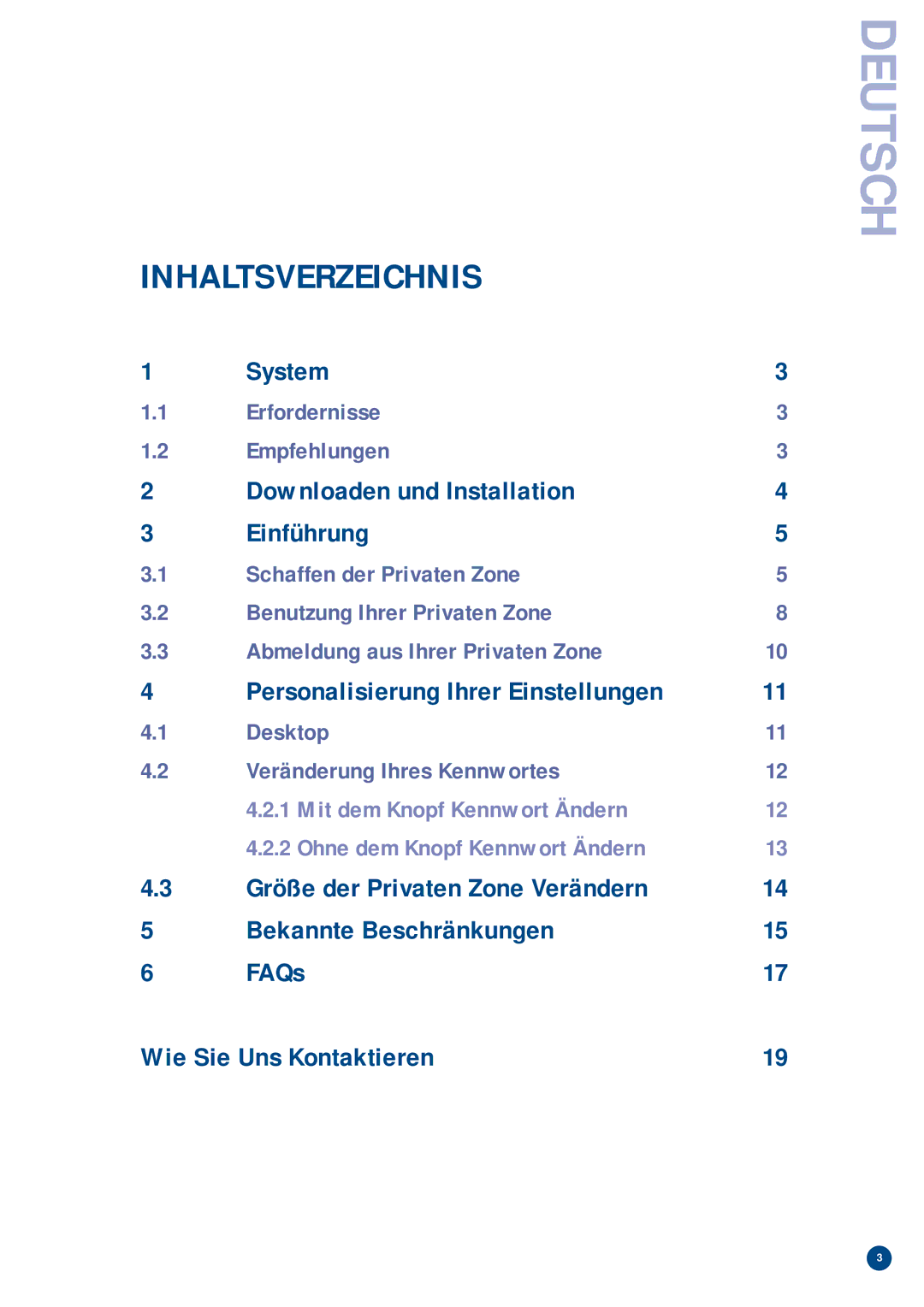 Verbatim V-Safe manual Deutsch, Inhaltsverzeichnis 