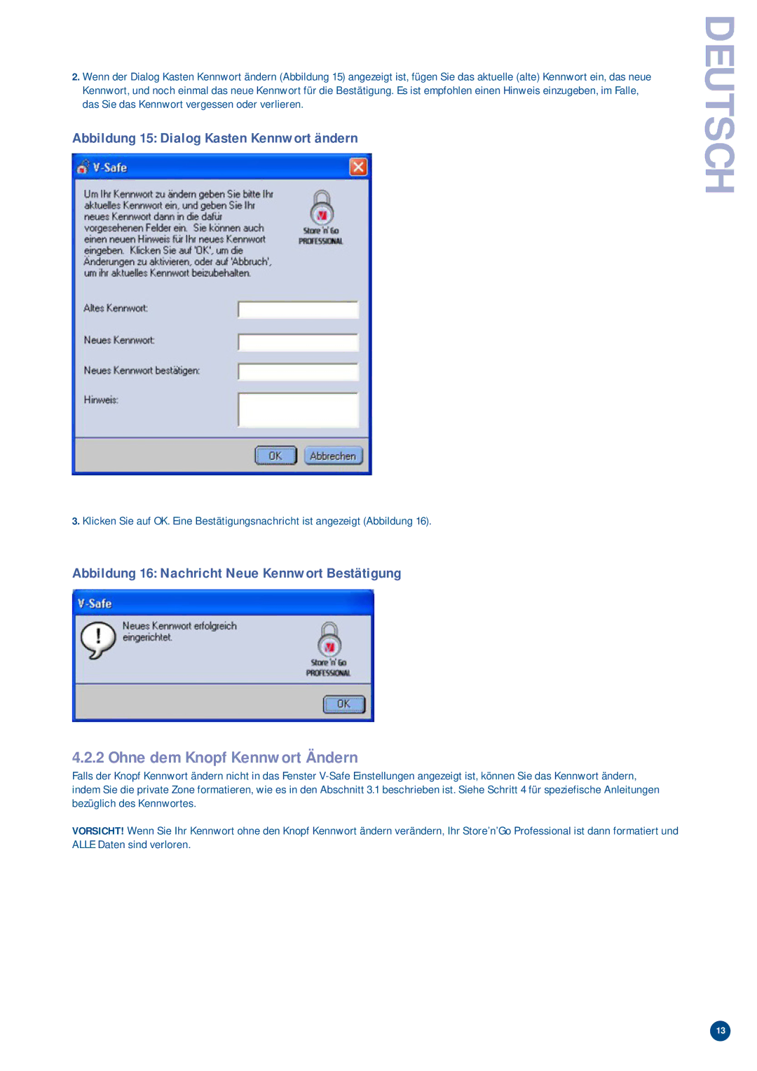 Verbatim V-Safe manual Ohne dem Knopf Kennwort Ändern 