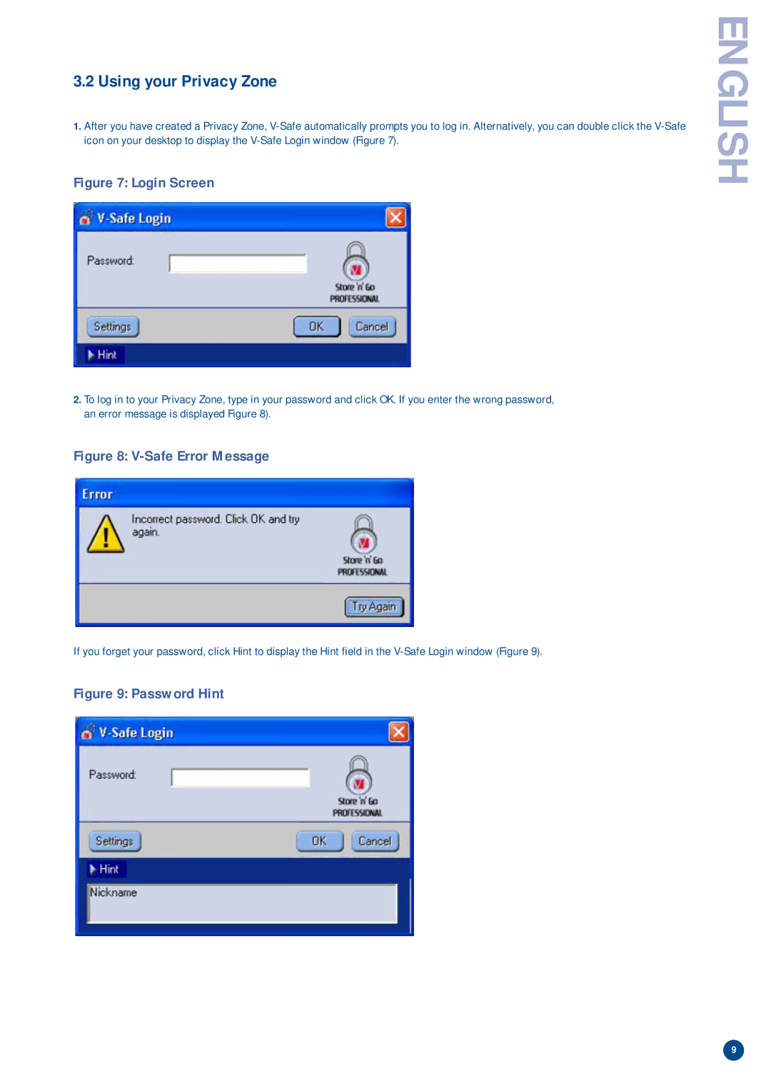 Verbatim V-Safe manual Using your Privacy Zone, Login Screen 