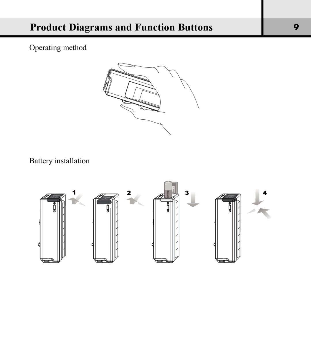 Verbatim VM-01 user manual Operating method Battery installation 