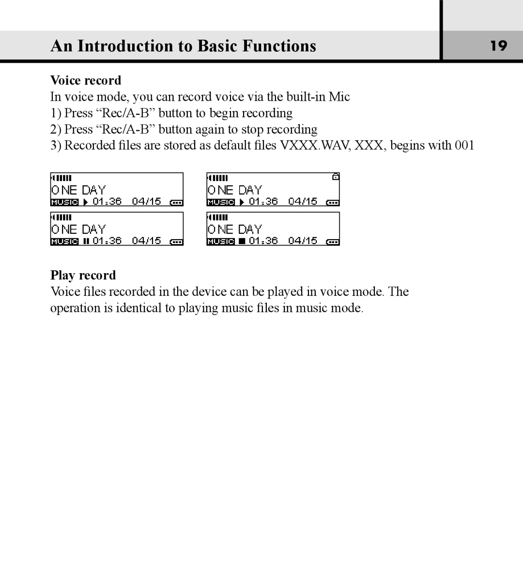 Verbatim VM-01 user manual Voice record, Play record 