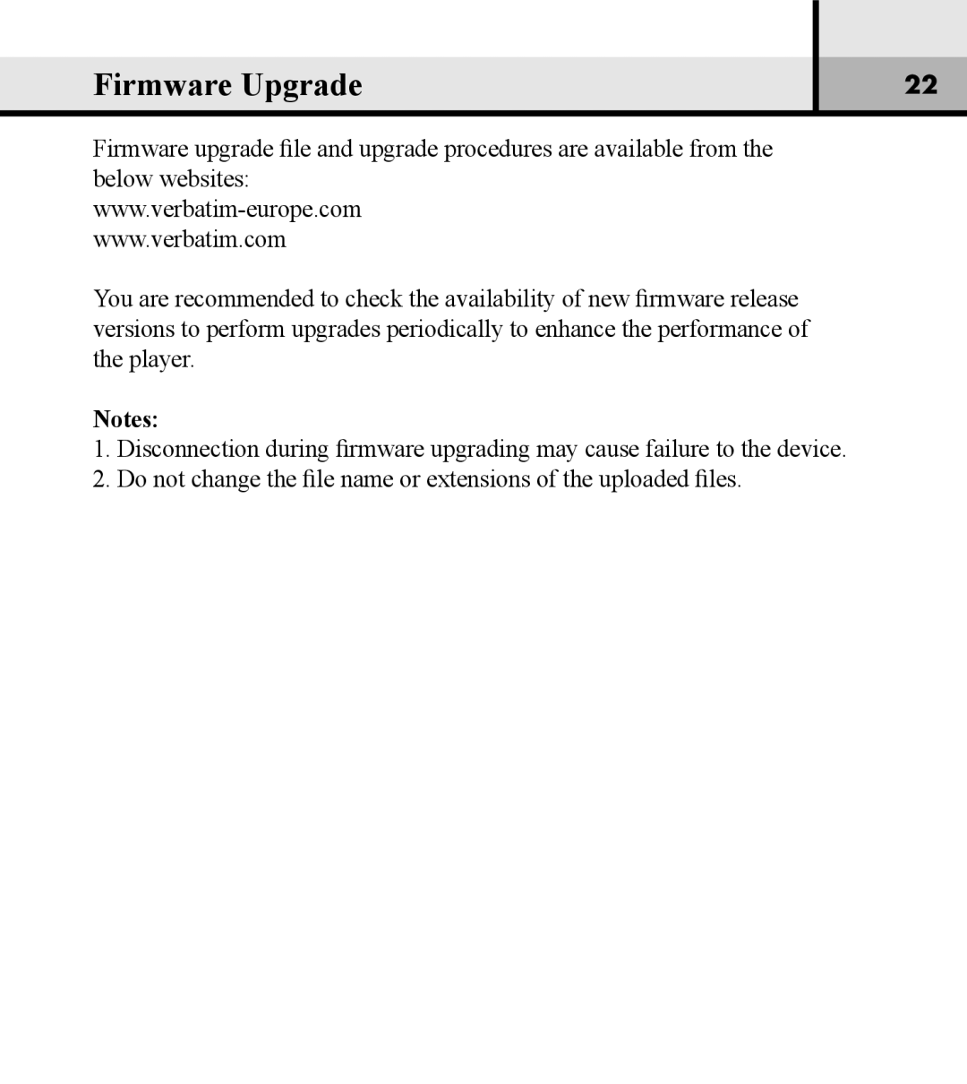 Verbatim VM-01 user manual Firmware Upgrade 