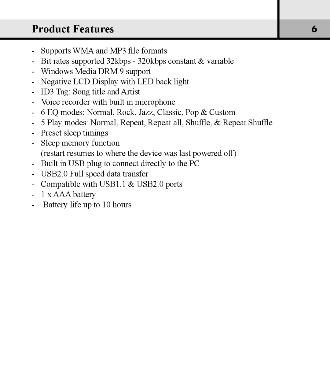 Verbatim VM-01 user manual Product Features 