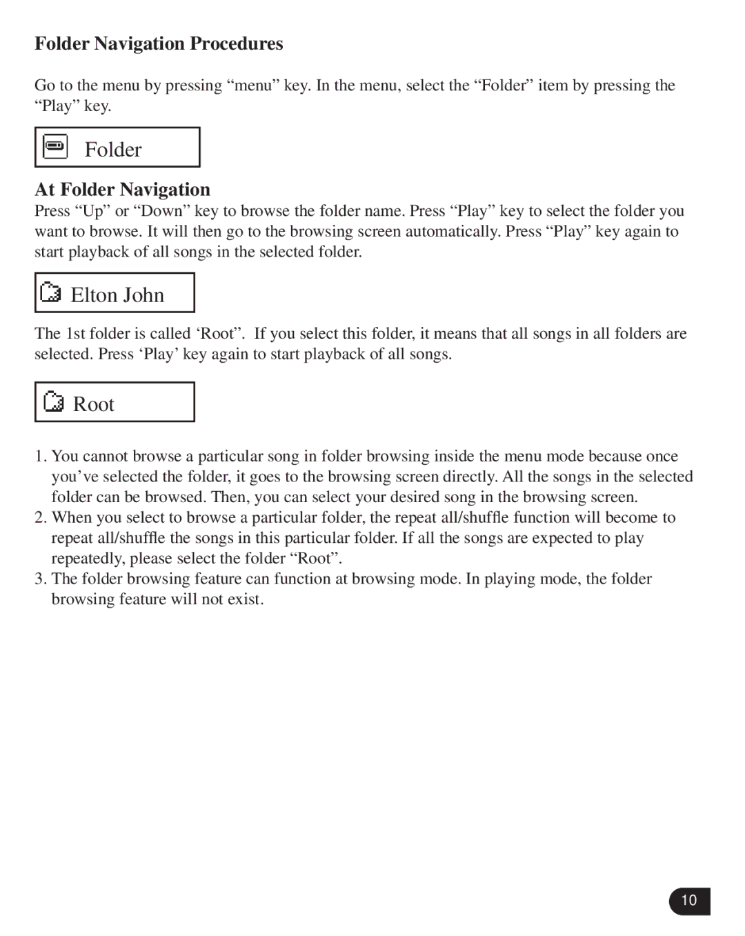 Verbatim VM-205 user manual Folder Navigation Procedures, At Folder Navigation 