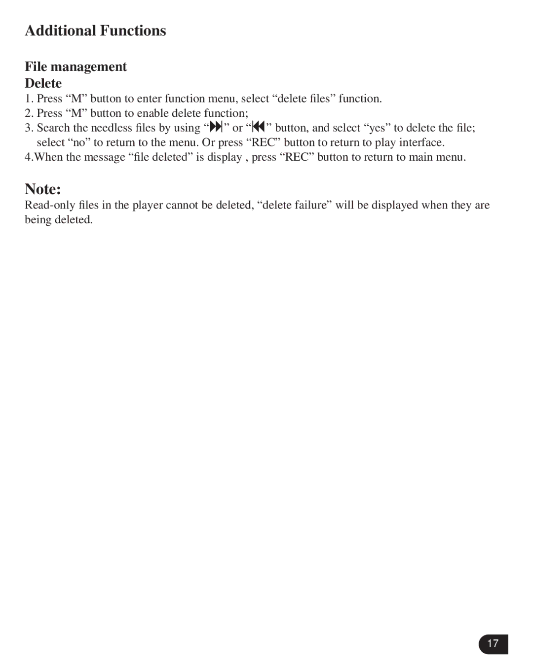 Verbatim VM-399 user manual File management Delete 