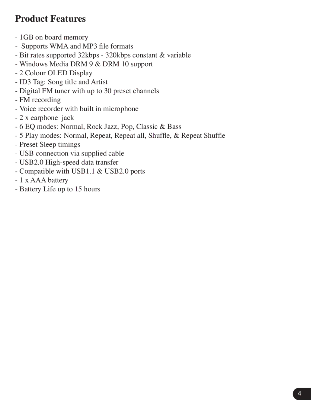 Verbatim VM-399 user manual Product Features 