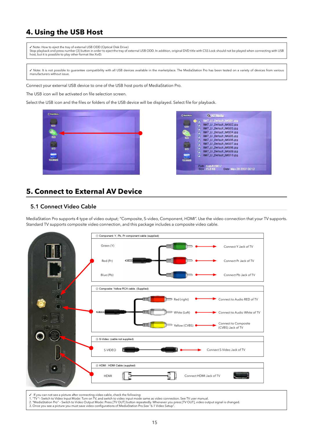 Verbatim Wireless Network Multimedia Hard Drive Using the USB Host, Connect to External AV Device, Connect Video Cable 