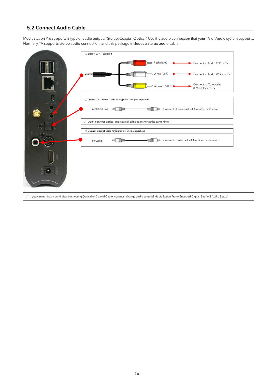 Verbatim Wireless Network Multimedia Hard Drive manual Connect Audio Cable, Optical, Coaxial 