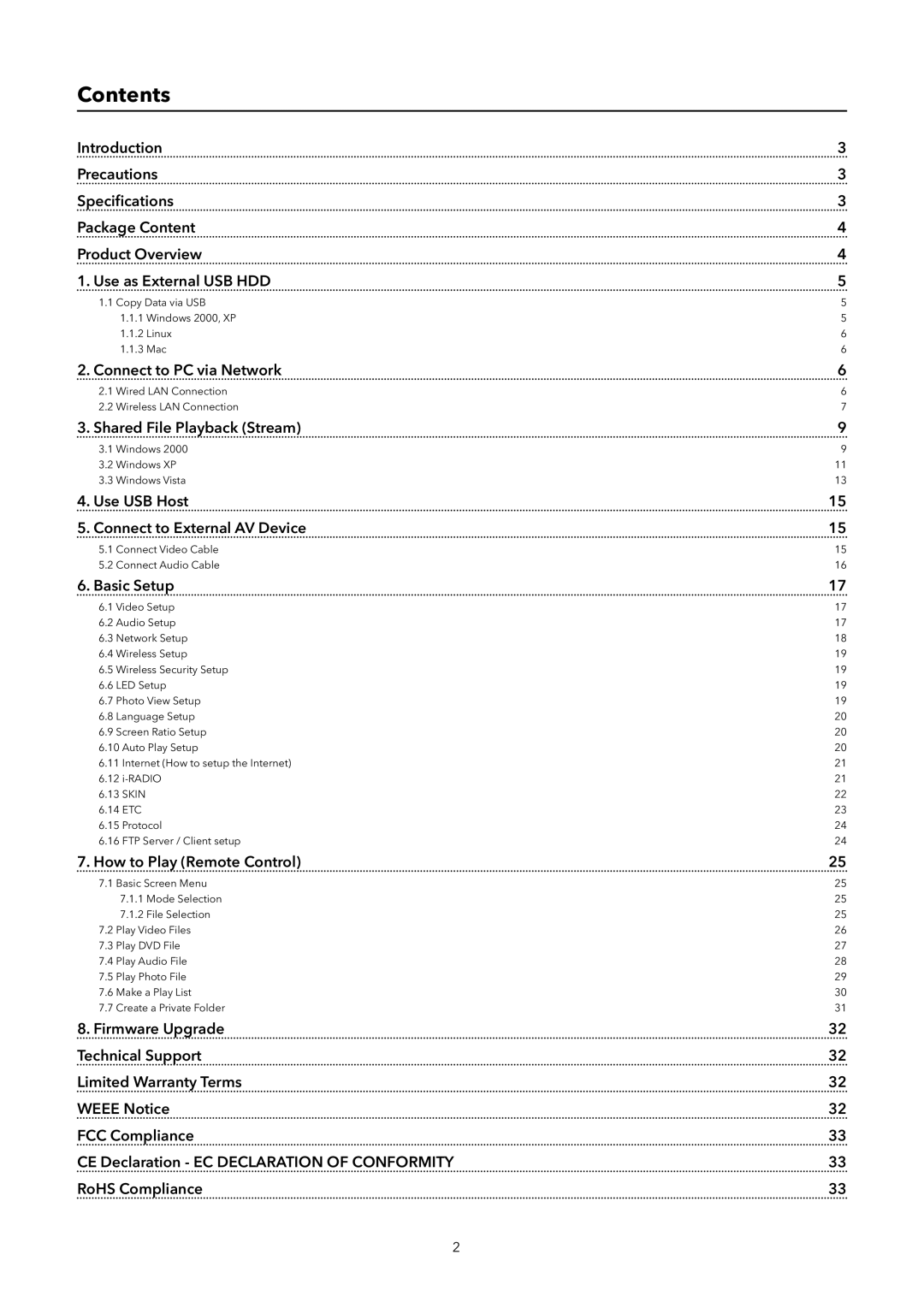 Verbatim Wireless Network Multimedia Hard Drive manual Contents 