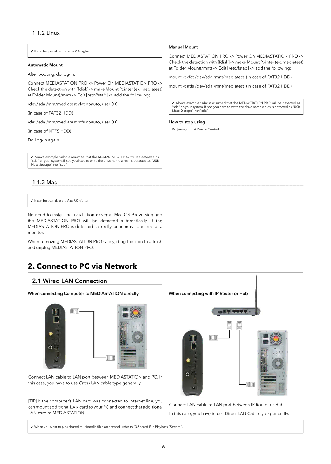 Verbatim Wireless Network Multimedia Hard Drive manual Connect to PC via Network, Wired LAN Connection, Linux, 3 Mac 