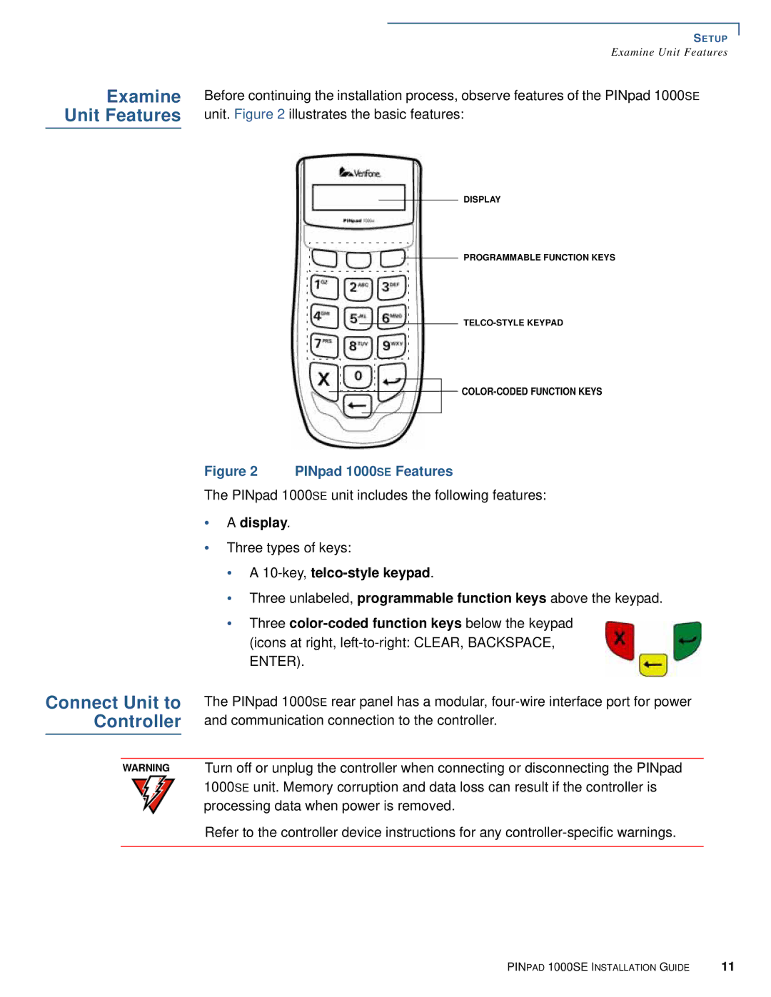 VeriFone 1000SE manual Examine Unit Features, Connect Unit to Controller 