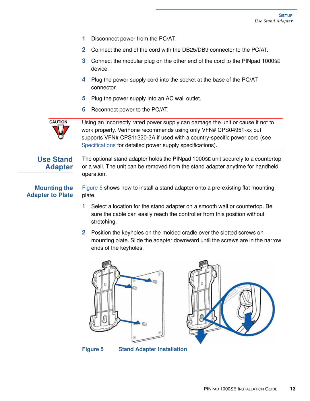 VeriFone 1000SE manual Use Stand Adapter, Mounting the Adapter to Plate 