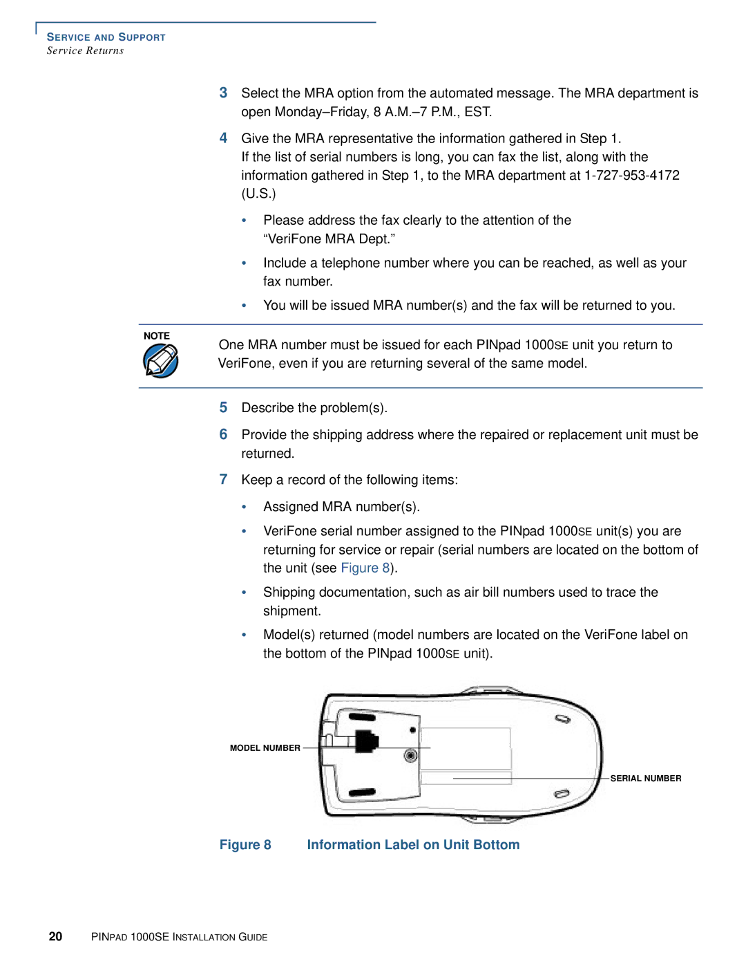 VeriFone 1000SE manual Information Label on Unit Bottom 