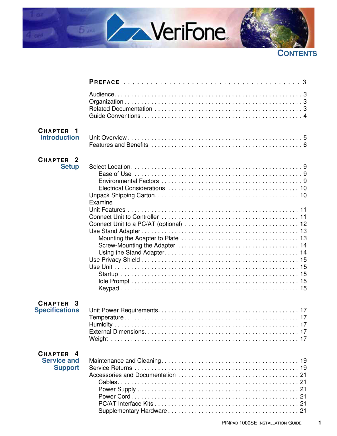 VeriFone 1000SE manual Contents 